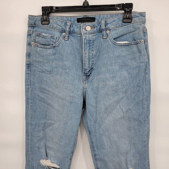 Uniqlo Women Blue 10" High Waisted Distressed Raw Hem Stretch Jeans Size 27 - Picture 2 of 11